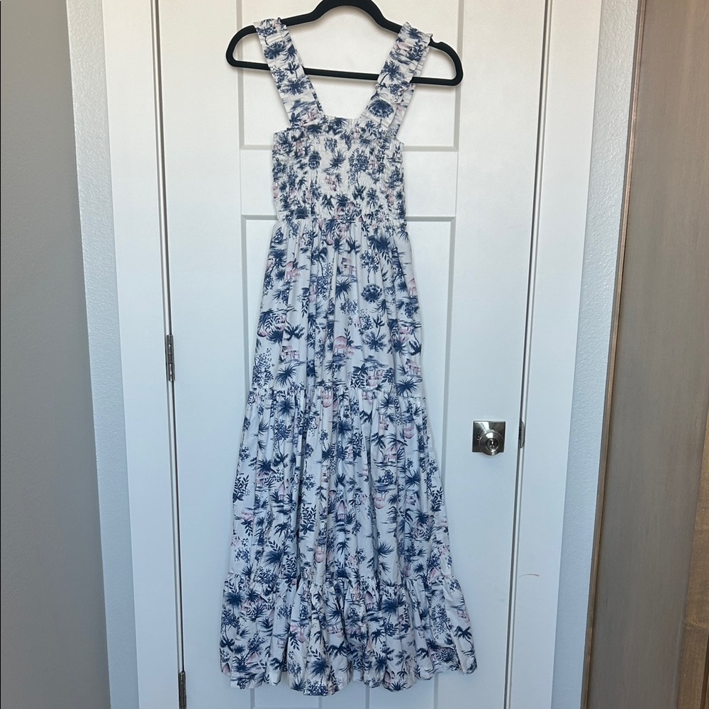 Abercrombie & Fitch White Maxi Dress with Navy and Light Pink Floral Print